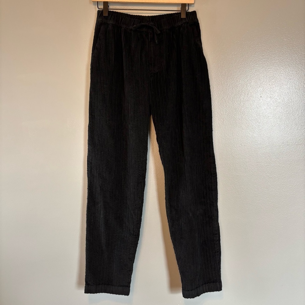 CP Shades Medium Corduroy Drawstring Pull On Straight Pants Black Textured Cords